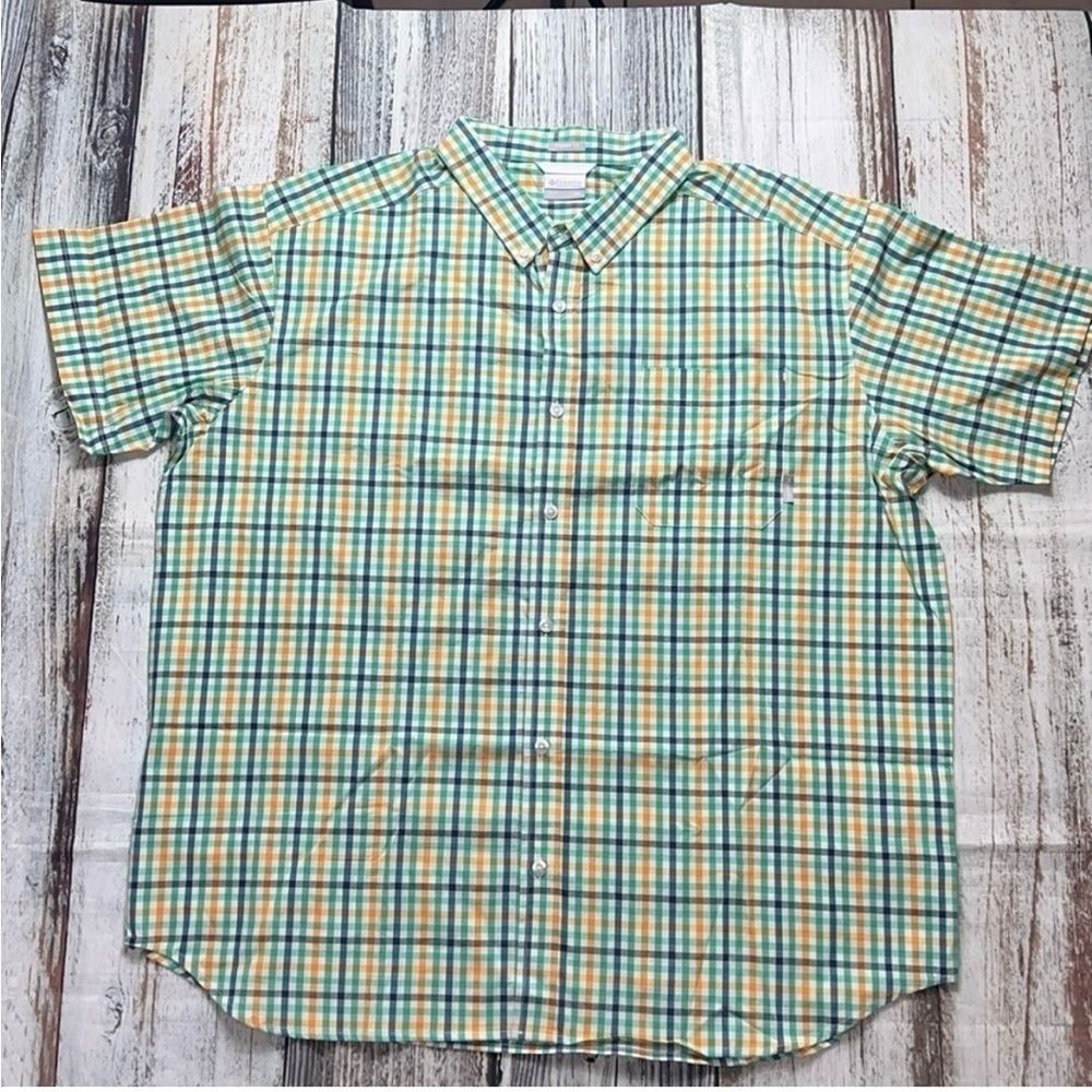 COLUMBIA Men's Rapid Rivers Il Short Sleeve Shirt Green/Blue/Orange Size XXL